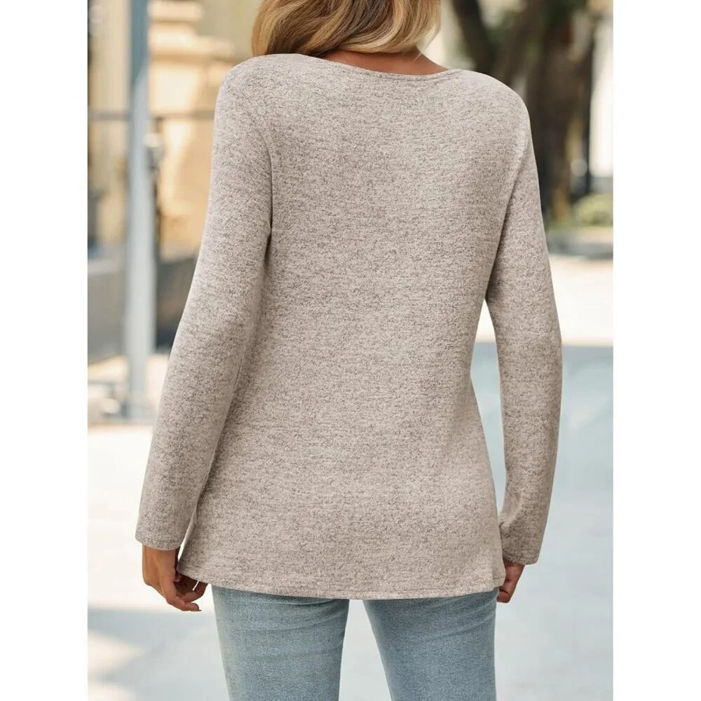 Women's Asymmetric V Neck Long Sleeve Blouse Plus Size Casual Work Top - Picture 3 of 5